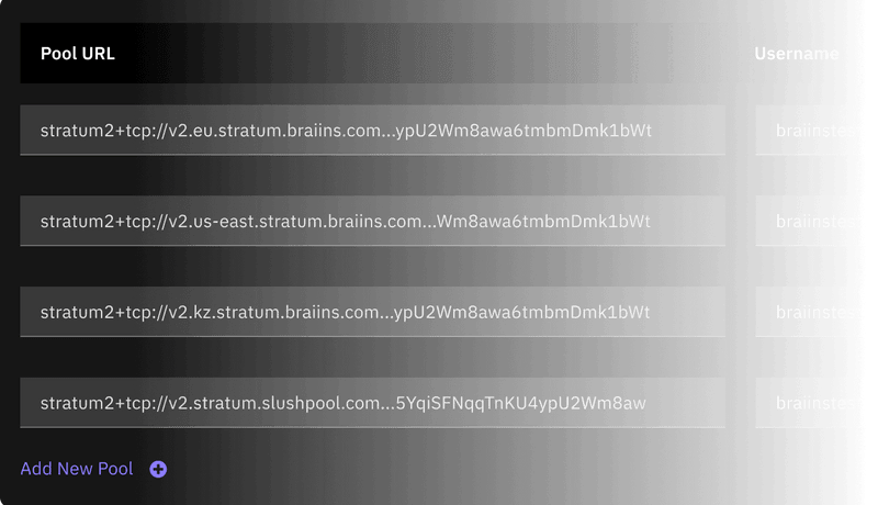 Braiins Toolbox pool preset screen